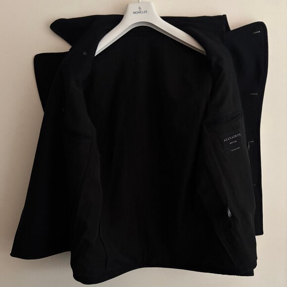 $800 AllSaints Salter Navy Wool Pea Coat Leather Trim- Medium - Picture 12 of 14